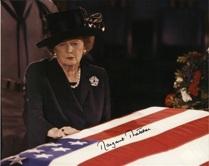 Margaret Thatcher Autographed 8x10 Photograph While Attending Ronald Reagans Funeral (JSA)
